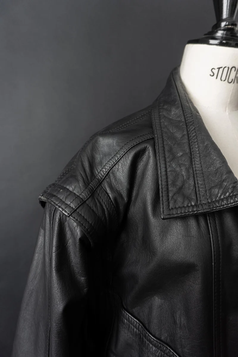 Vintage 80s convertible Lederjacke, Schwarz, M–L