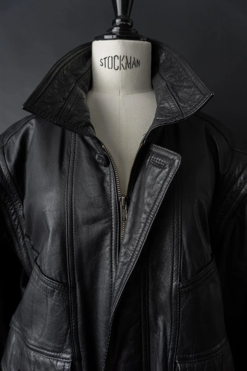 Vintage 80s convertible Lederjacke, Schwarz, M–L
