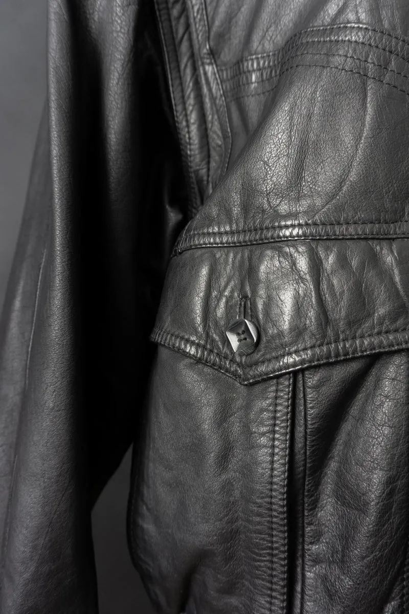 Vintage 80s convertible Lederjacke, Schwarz, M–L