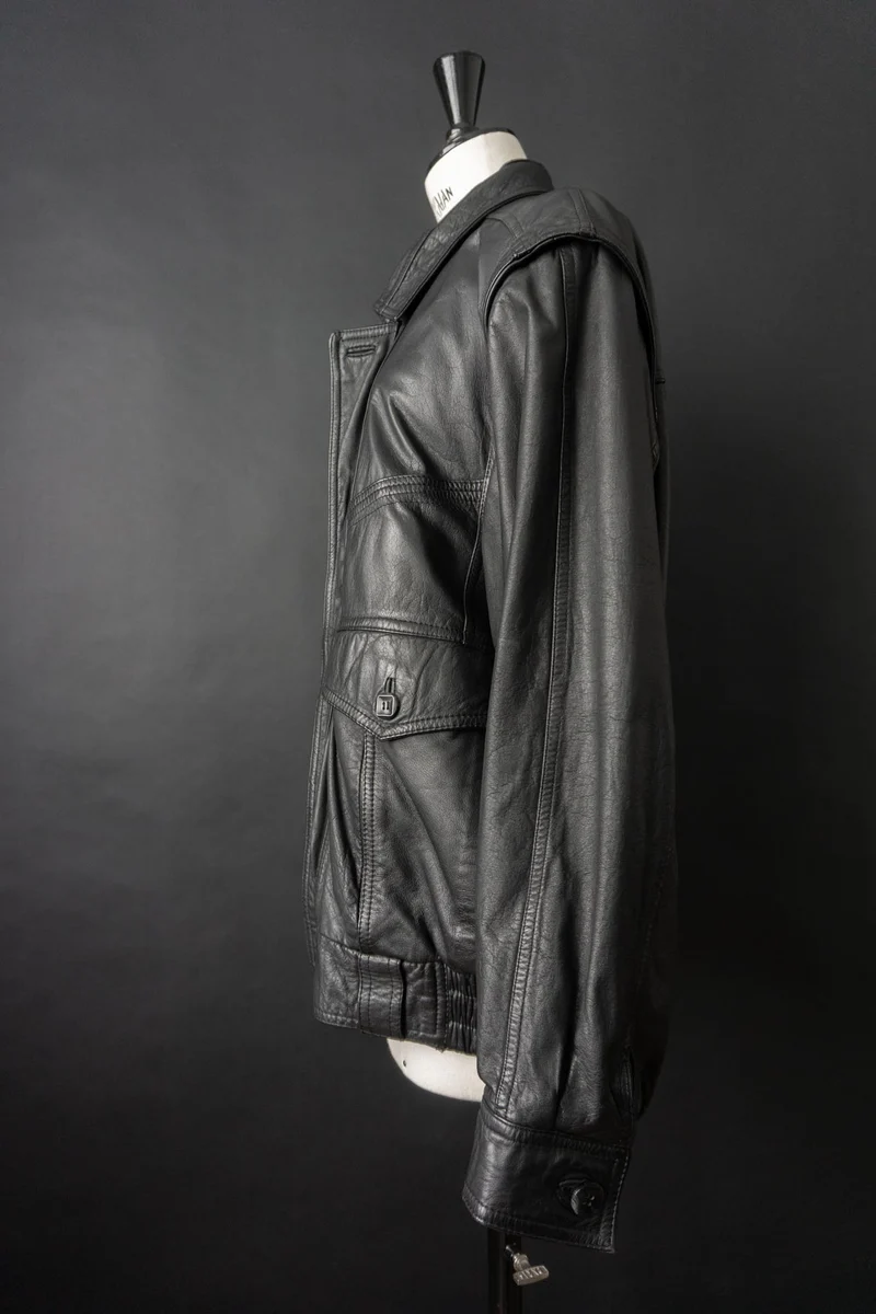 Vintage 80s convertible Lederjacke, Schwarz, M–L