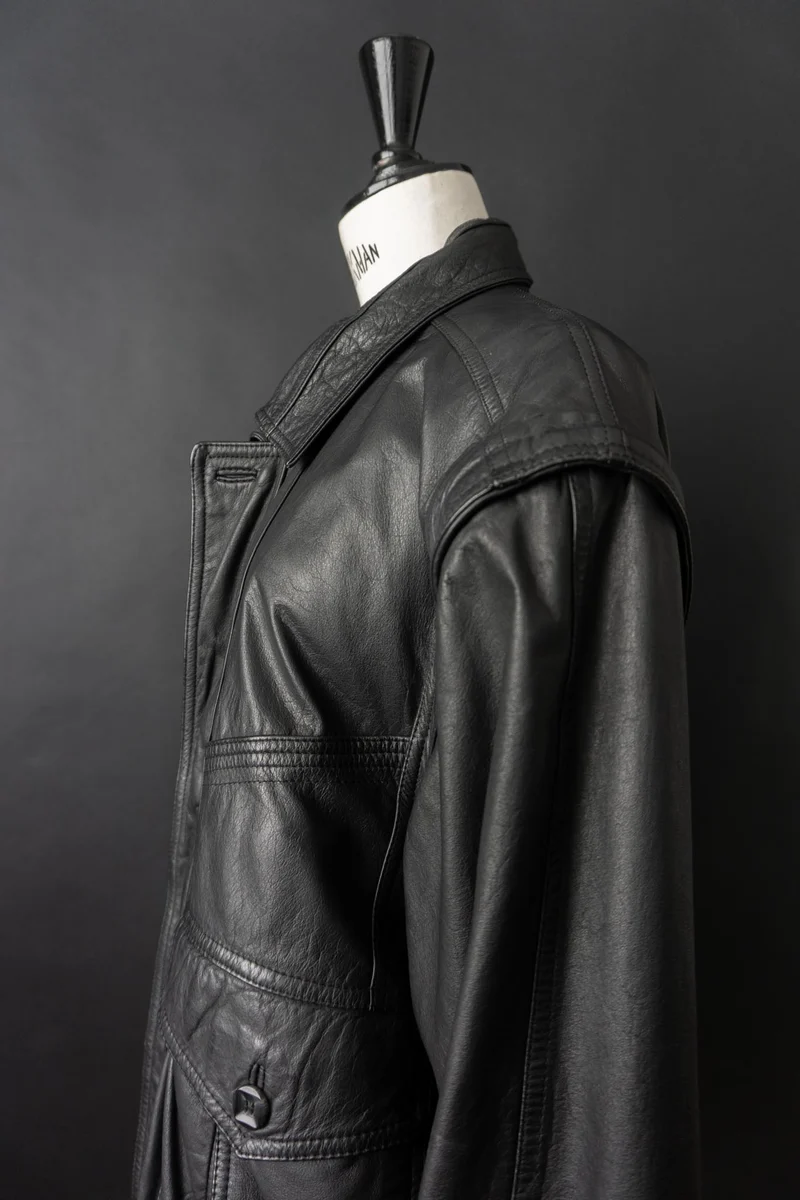 Vintage 80s convertible Lederjacke, Schwarz, M–L