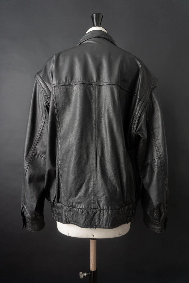 Vintage 80s convertible Lederjacke, Schwarz, M–L