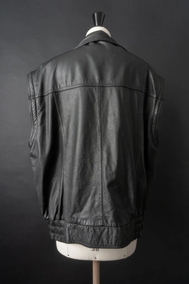Vintage 80s convertible Lederjacke, Schwarz, M–L