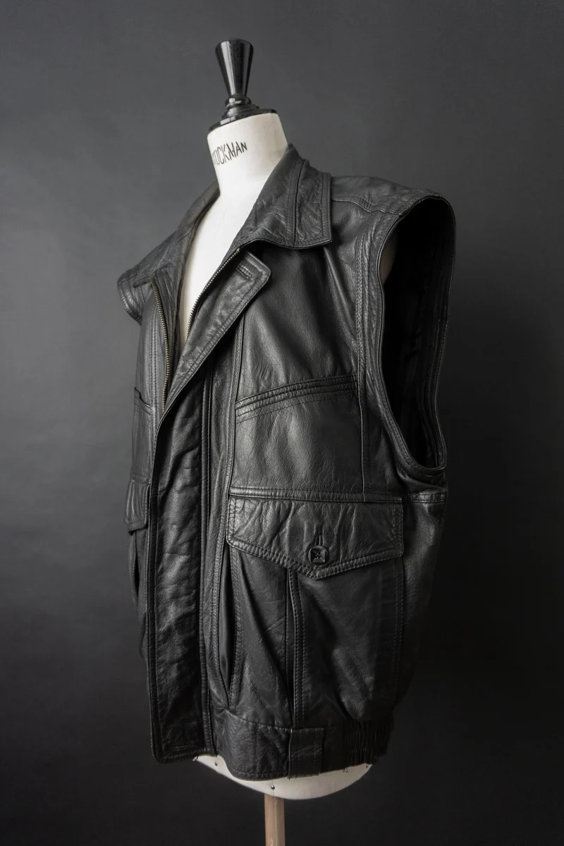 Vintage 80s convertible Lederjacke, Schwarz, M–L