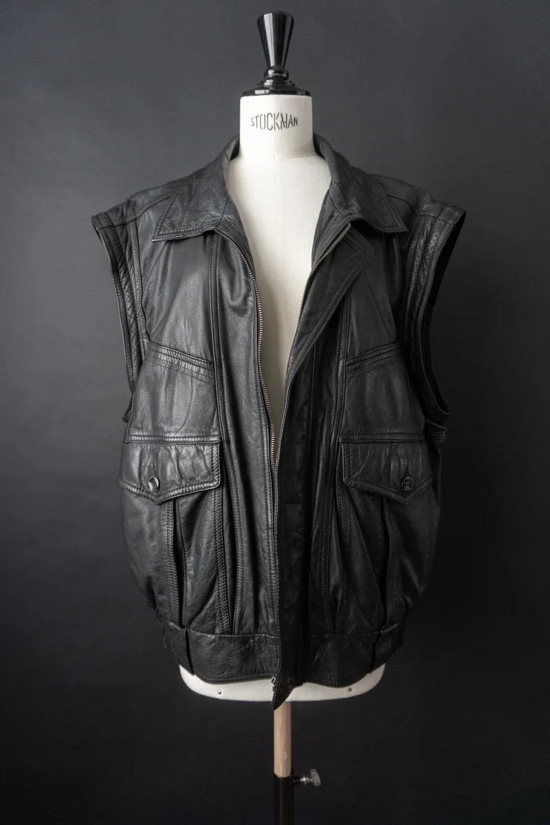 Vintage 80s convertible Lederjacke, Schwarz, M–L