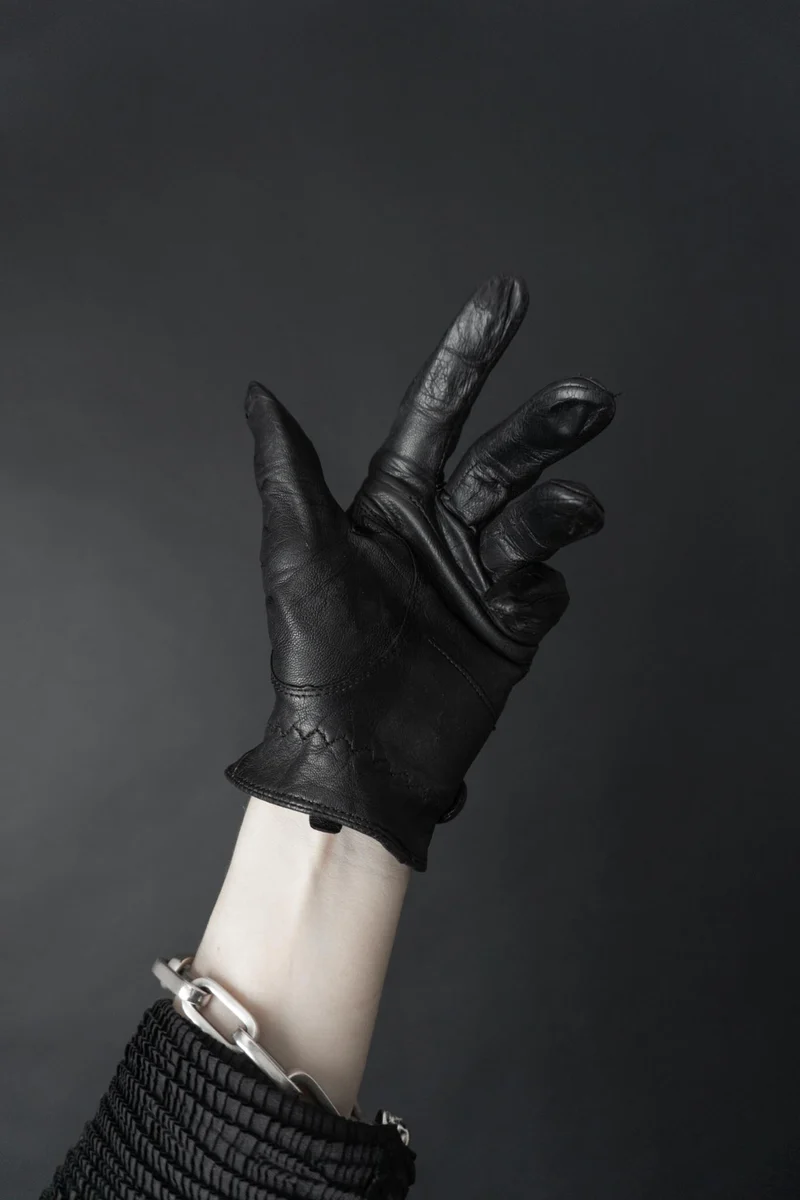 Vintage 80s Leder Biker Handschuhe, Schwarz, Echtleder, 7