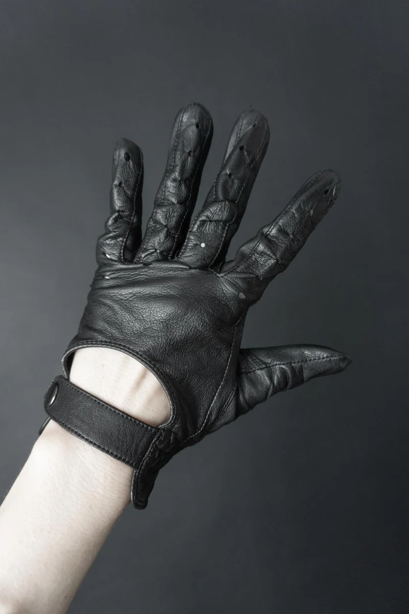 Vintage 80s Leder Biker Handschuhe, Schwarz, Echtleder, 7