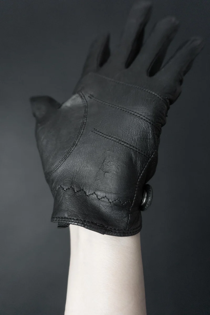 Vintage 80s Leder Biker Handschuhe, Schwarz, Echtleder, 7