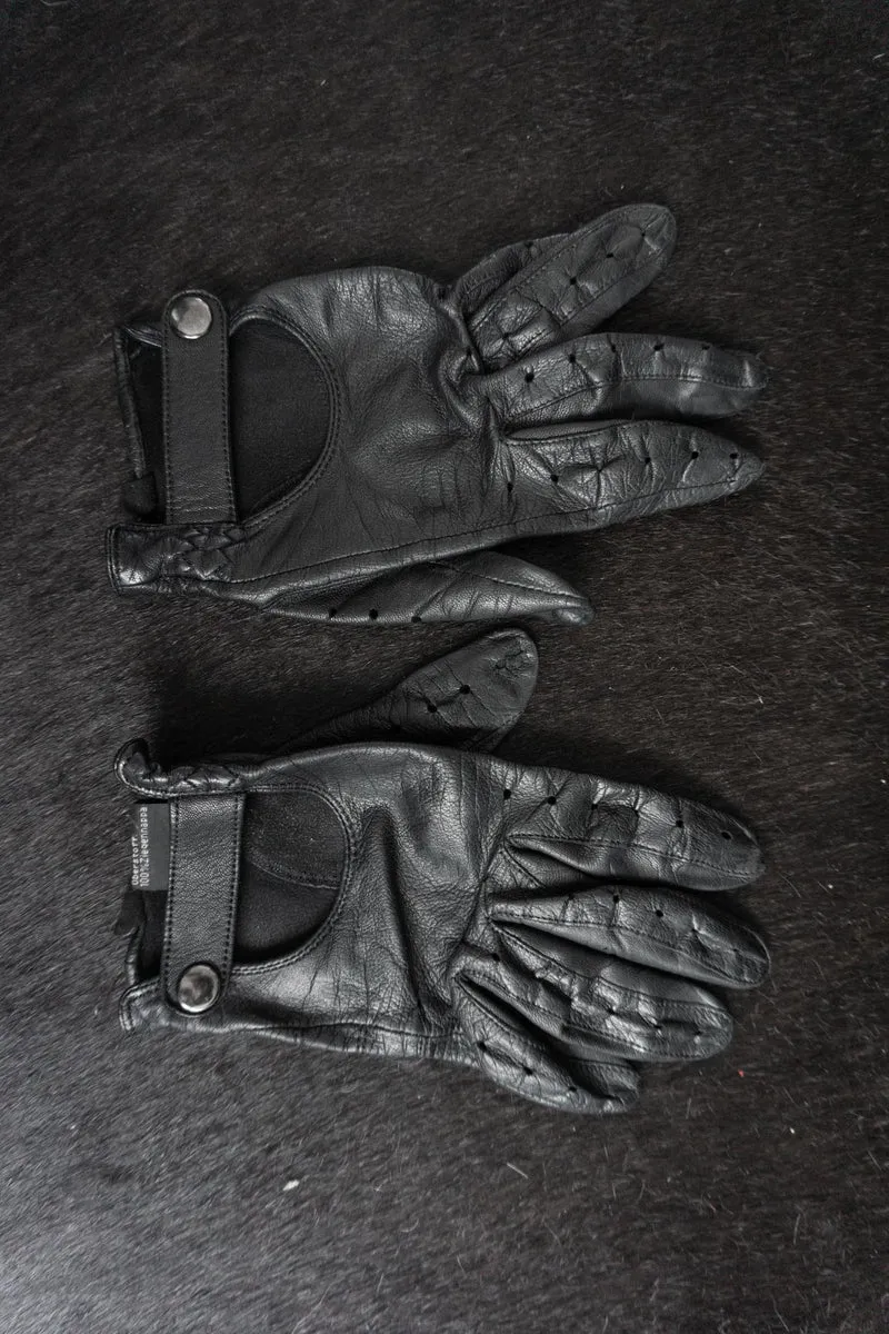 Vintage 80s Leder Biker Handschuhe, Schwarz, Echtleder, 7