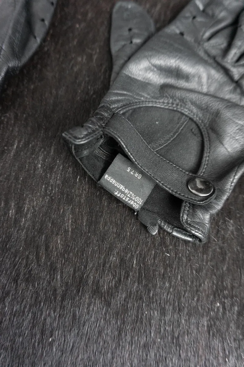 Vintage 80s Leder Biker Handschuhe, Schwarz, Echtleder, 7