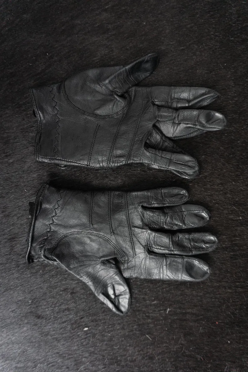 Vintage 80s Leder Biker Handschuhe, Schwarz, Echtleder, 7