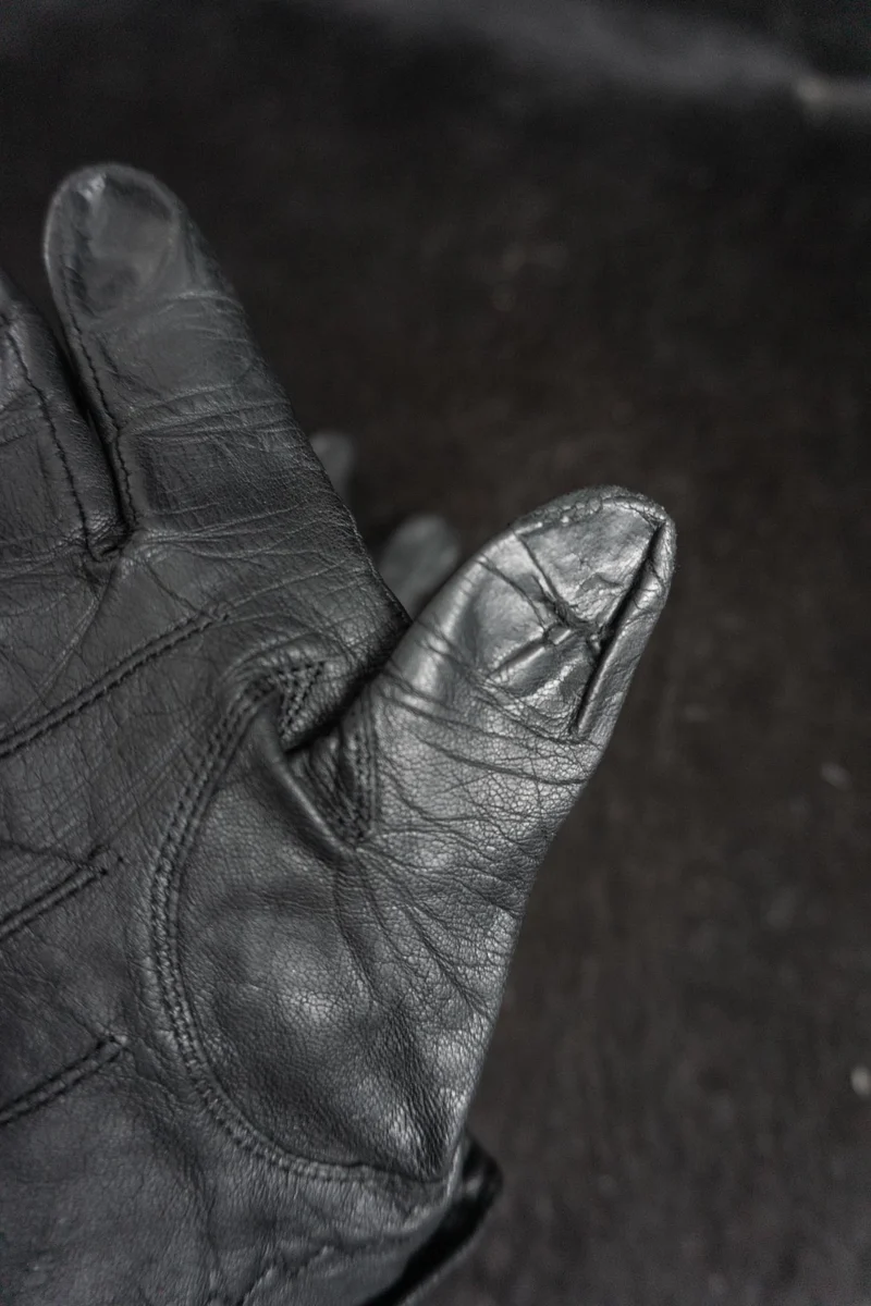 Vintage 80s Leder Biker Handschuhe, Schwarz, Echtleder, 7