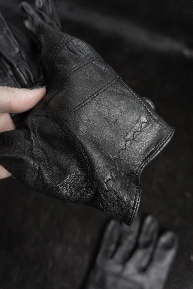Vintage 80s Leder Biker Handschuhe, Schwarz, Echtleder, 7