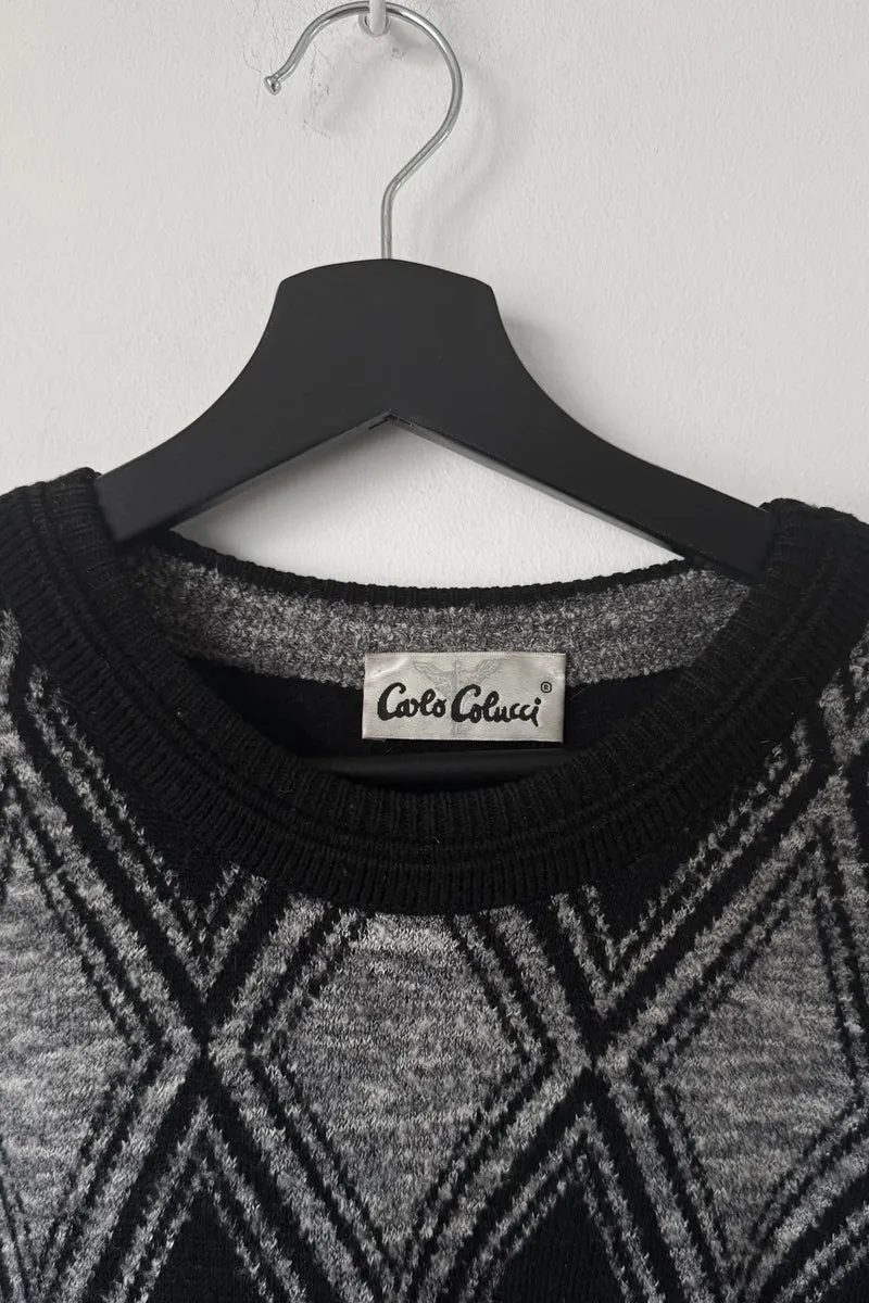 Vintage 90s Carlo Colucci Pullover – Schwarz & Grau, M–XL