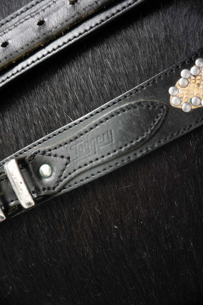 Toggery Hamburg Vintage Gürtel – Schwarzes Leder mit Schlangen-Details & Nieten, S–M