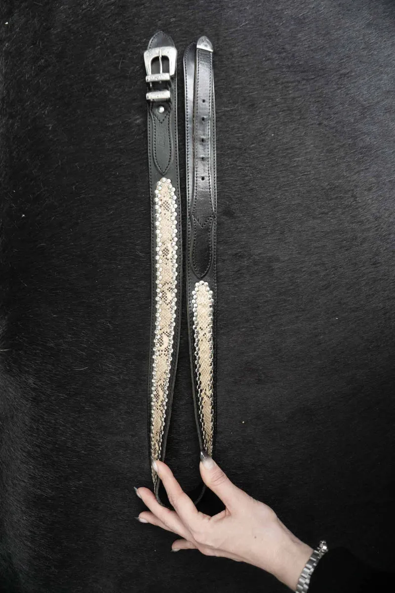 Toggery Hamburg Vintage Gürtel – Schwarzes Leder mit Schlangen-Details & Nieten, S–M