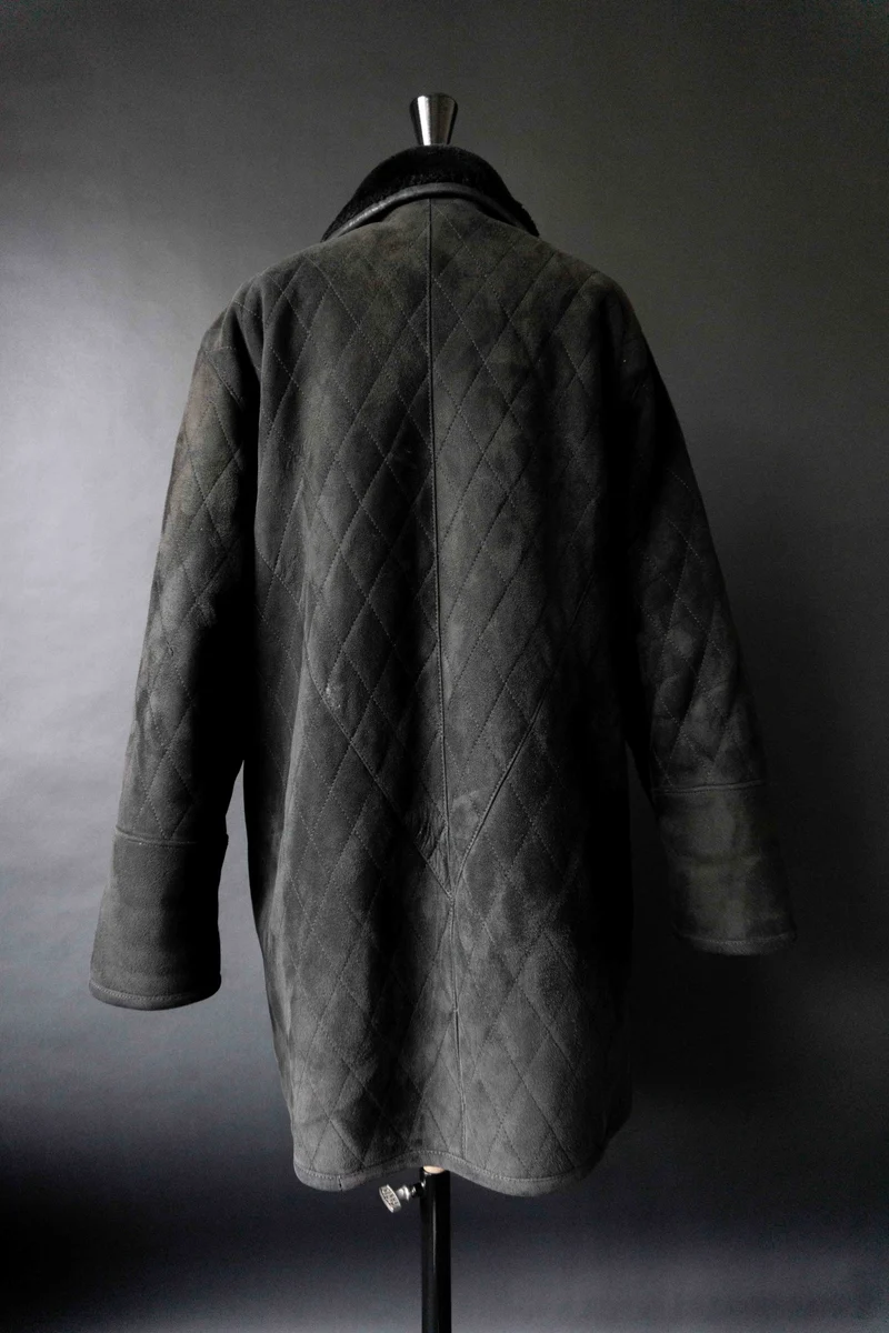 Vintage Lammfellmantel, Schwarz, S–M