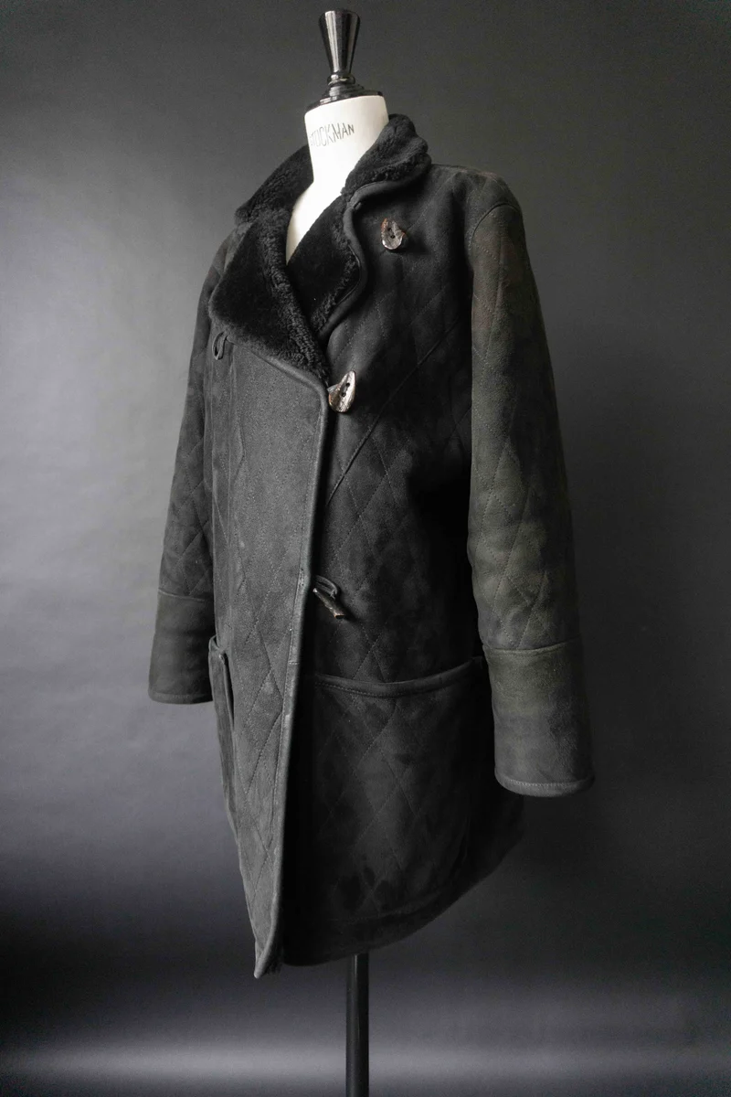 Vintage Lammfellmantel, Schwarz, S–M