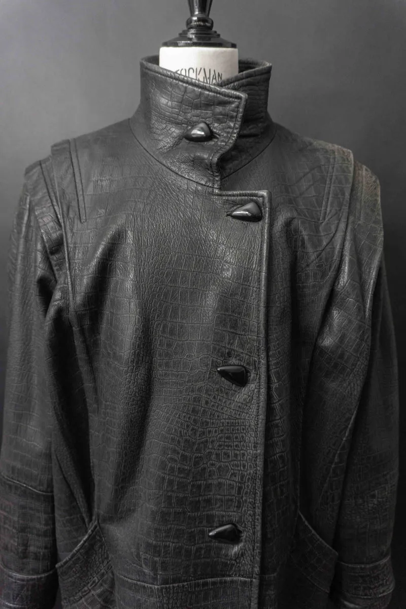 Vintage 80s Lederjacke Kroko, Schwarz, M–L