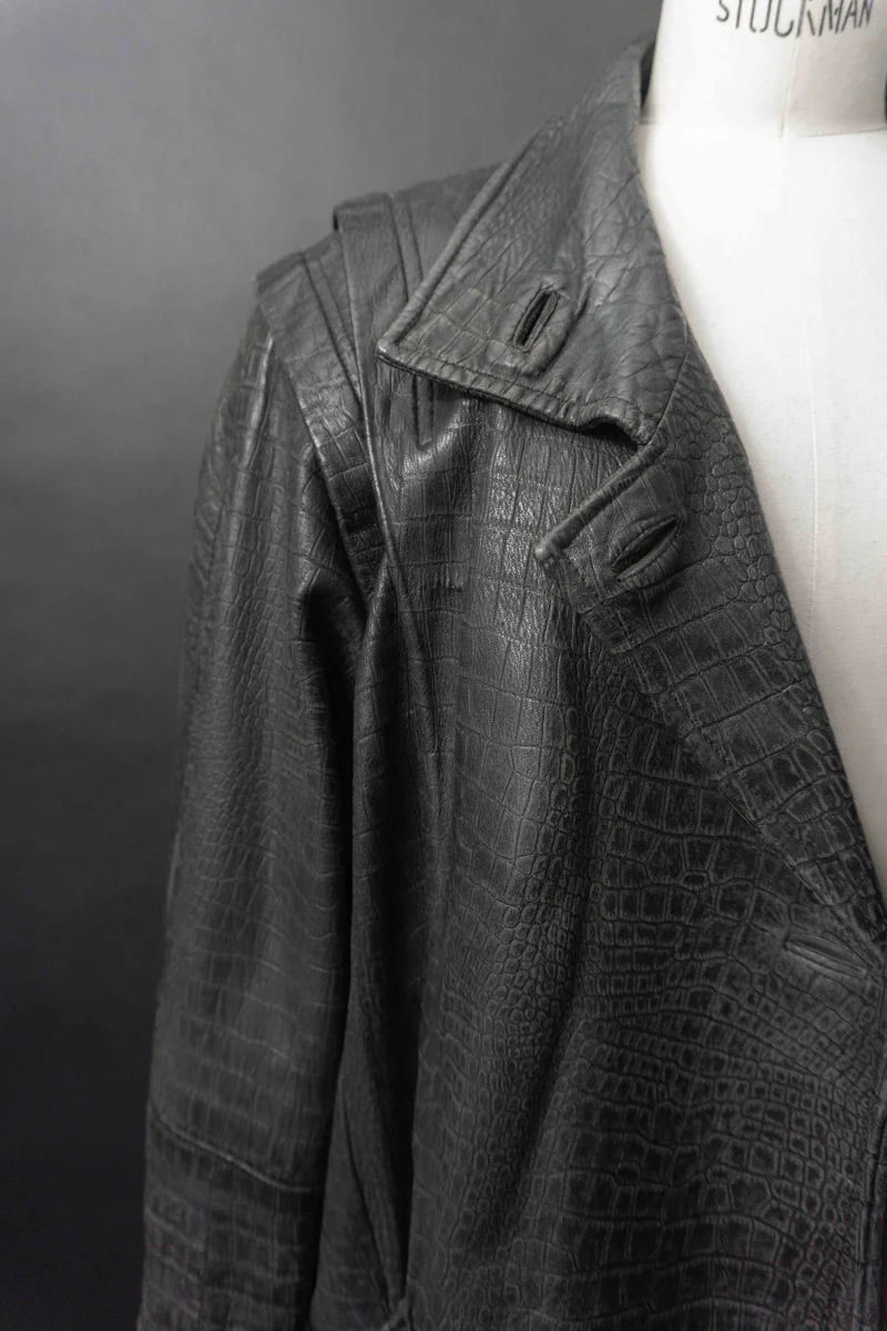 Vintage 80s Lederjacke Kroko, Schwarz, M–L