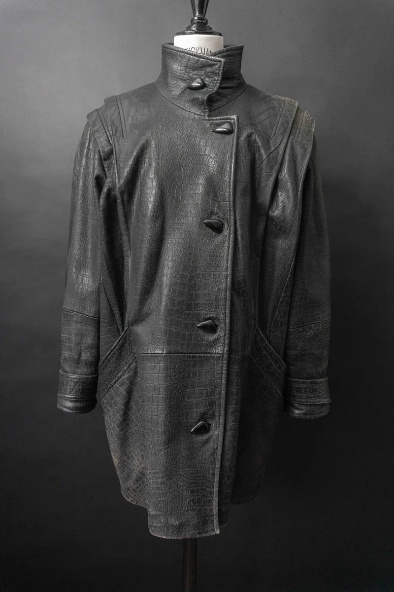 Vintage 80s Lederjacke Kroko, Schwarz, M–L