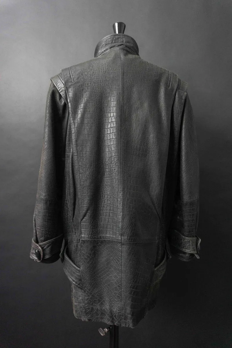 Vintage 80s Lederjacke Kroko, Schwarz, M–L