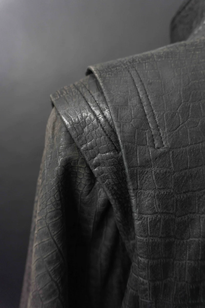 Vintage 80s Lederjacke Kroko, Schwarz, M–L