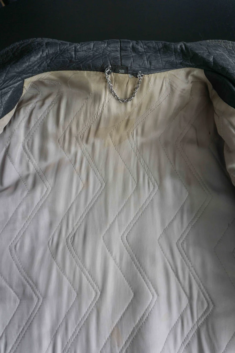 Vintage 80s Lederjacke Kroko, Schwarz, M–L