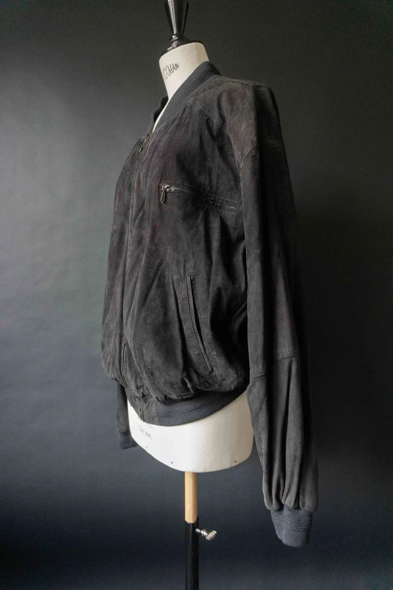 Vintage Wildlederjacke Blouson, Schwarz, M–L