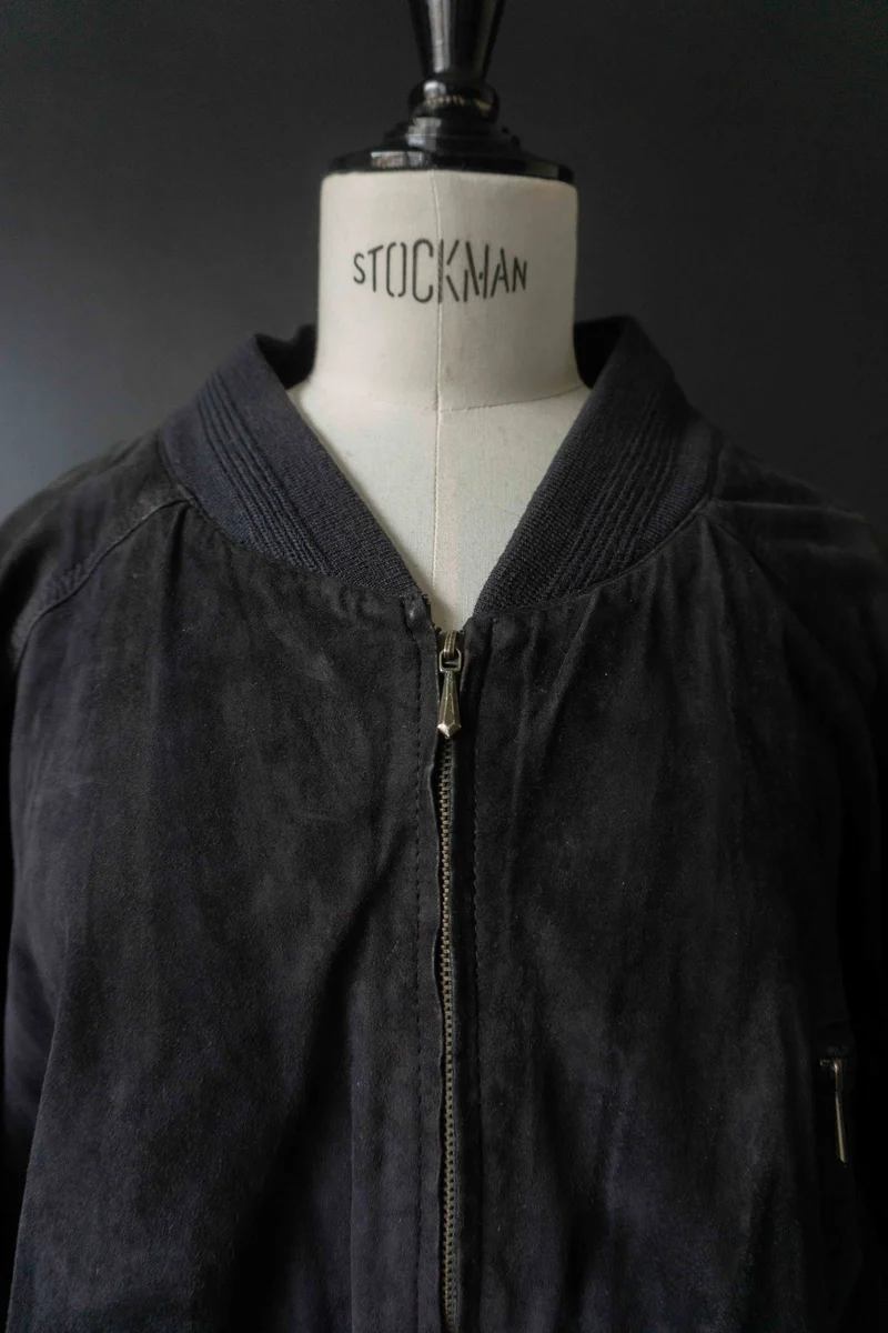 Vintage Wildlederjacke Blouson, Schwarz, M–L