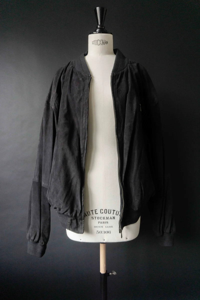 Vintage Wildlederjacke Blouson, Schwarz, M–L