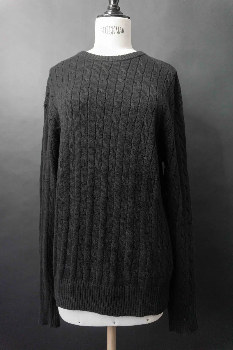 Vintage Zopfstrick Pullover Kaschmir, Schwarz, S–M