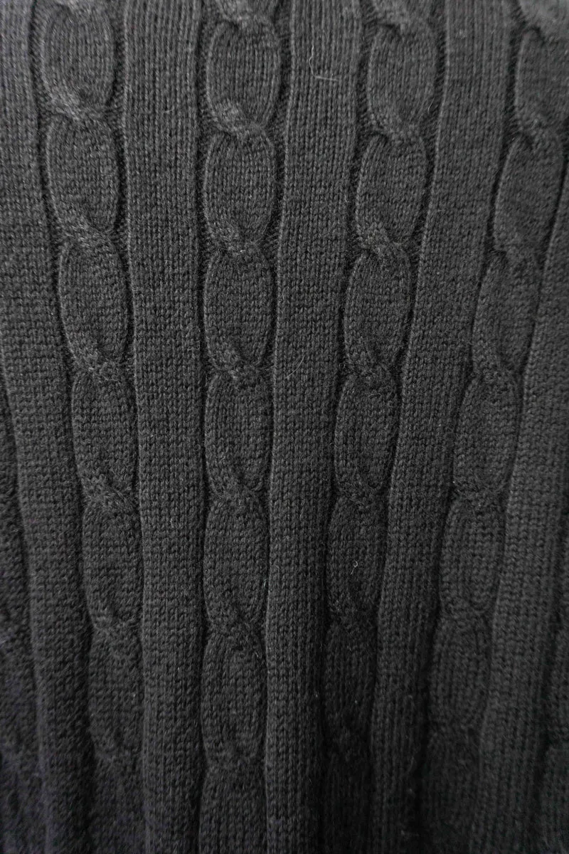 Vintage Zopfstrick Pullover Kaschmir, Schwarz, S–M