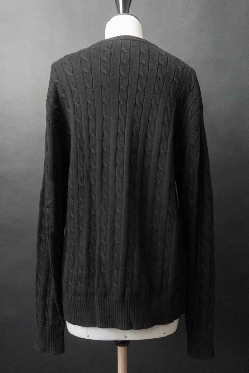 Vintage Zopfstrick Pullover Kaschmir, Schwarz, S–M