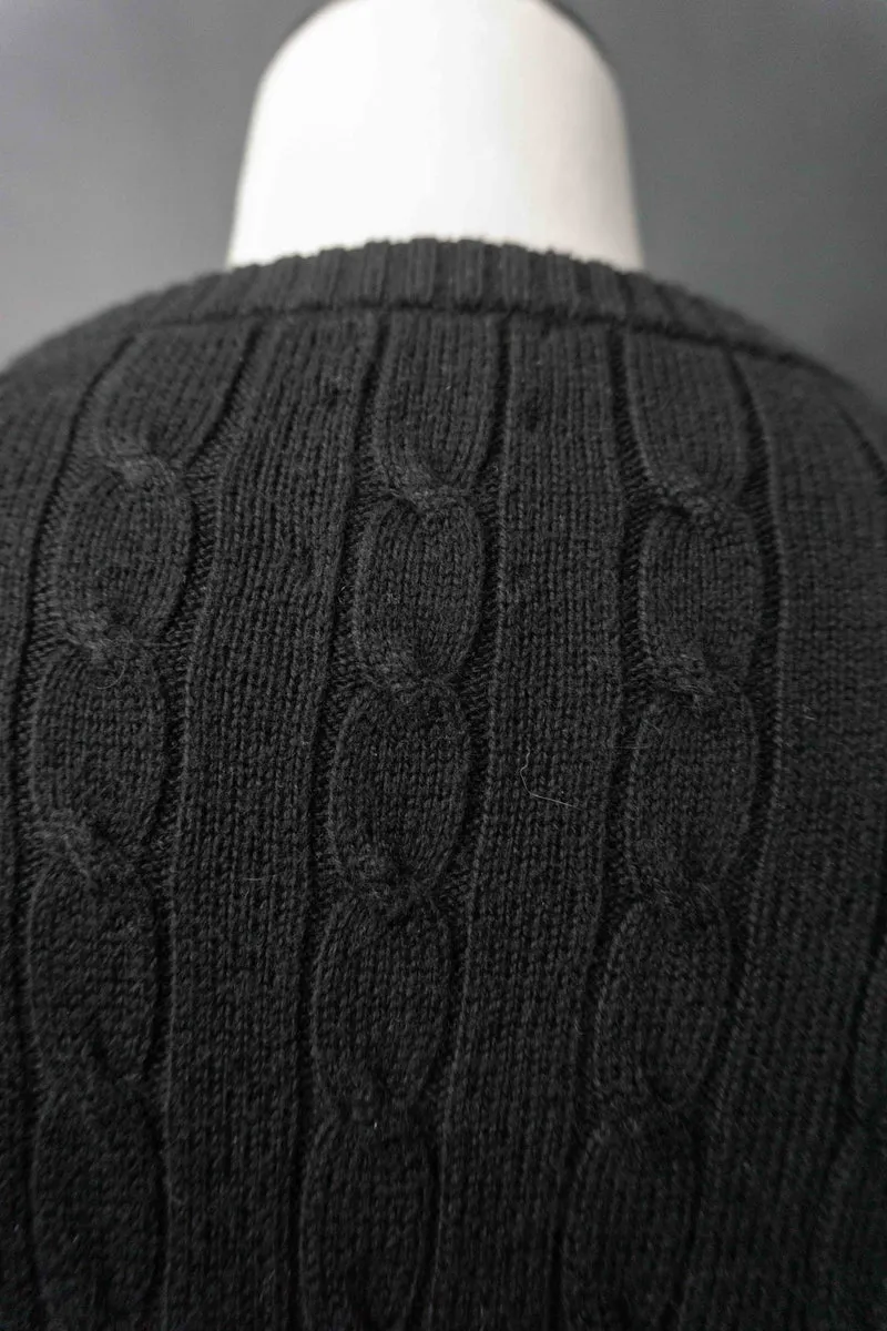 Vintage Zopfstrick Pullover Kaschmir, Schwarz, S–M