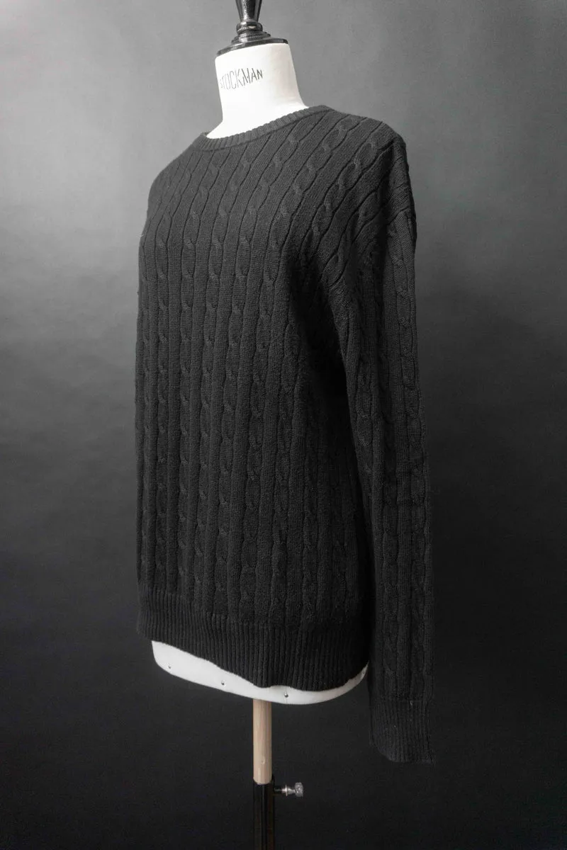 Vintage Zopfstrick Pullover Kaschmir, Schwarz, S–M