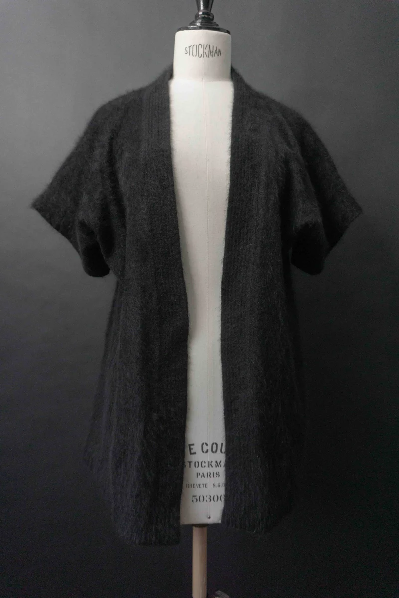 Vintage 70s Angora Strickweste, Schwarz, S–M