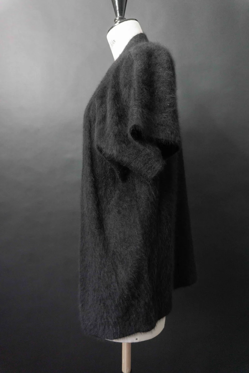 Vintage 70s Angora Strickweste, Schwarz, S–M