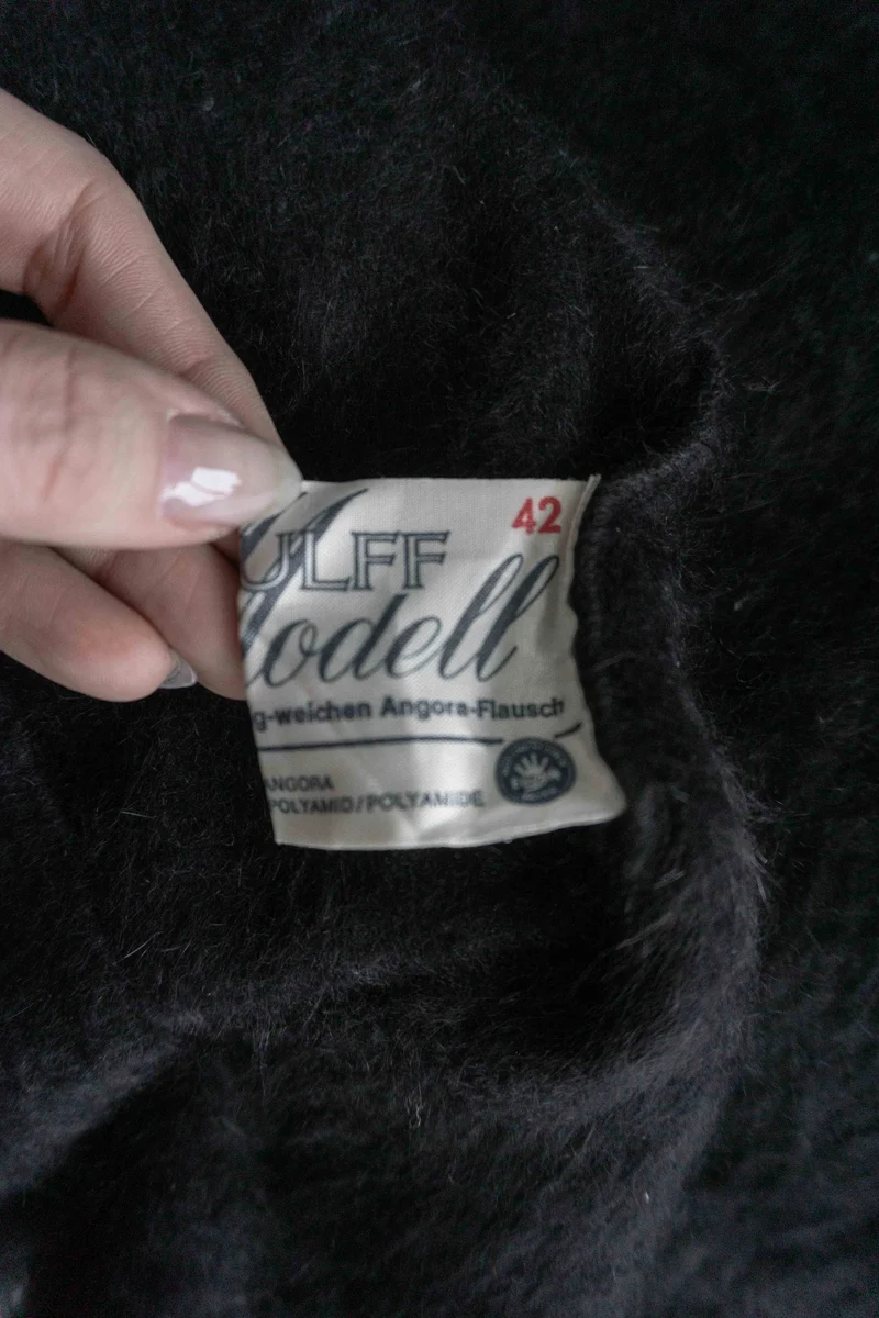 Vintage 70s Angora Strickweste, Schwarz, S–M