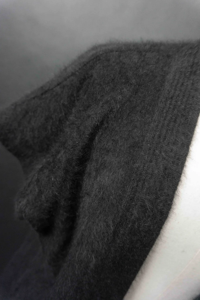Vintage 70s Angora Strickweste, Schwarz, S–M