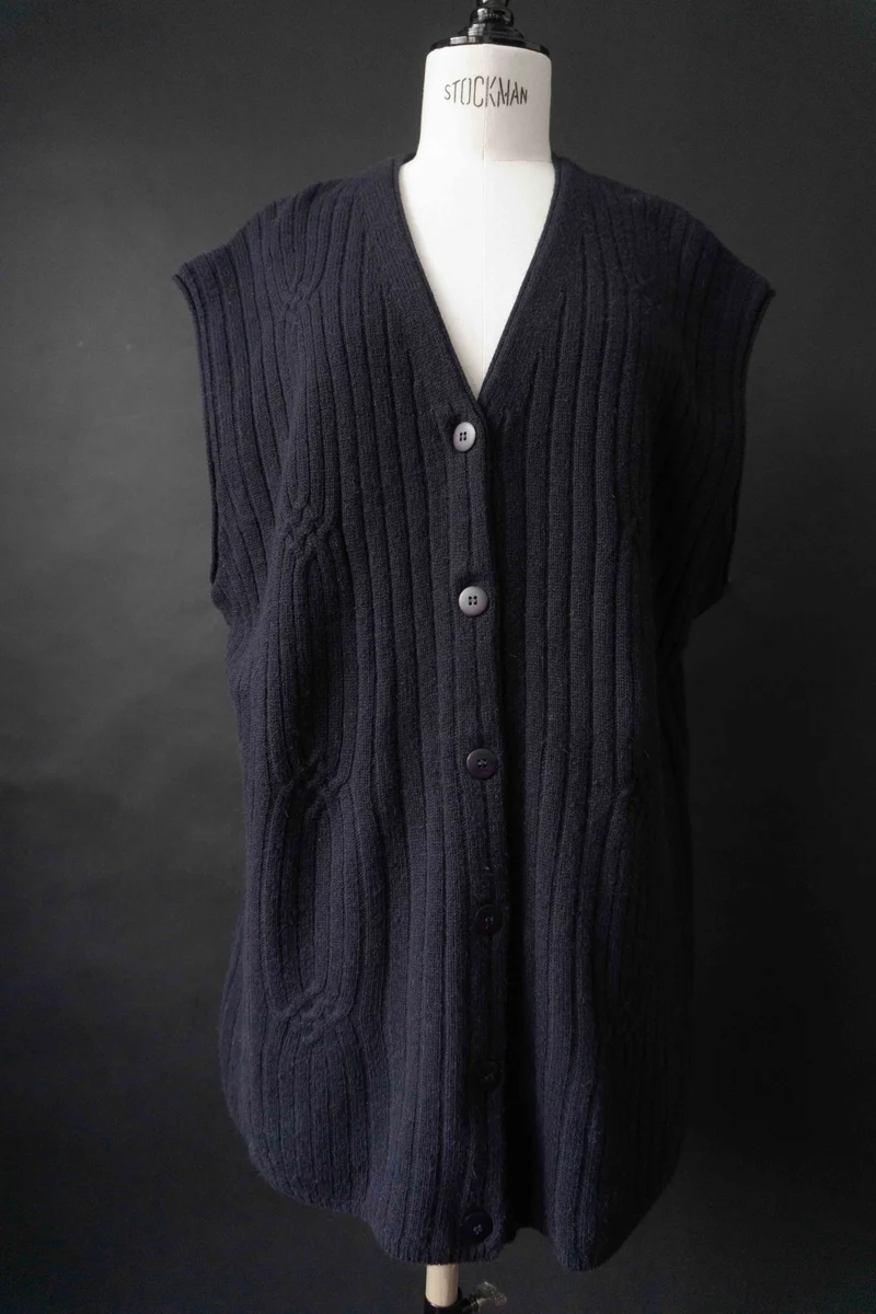 Vintage 80s Strickweste, Navy, M–L