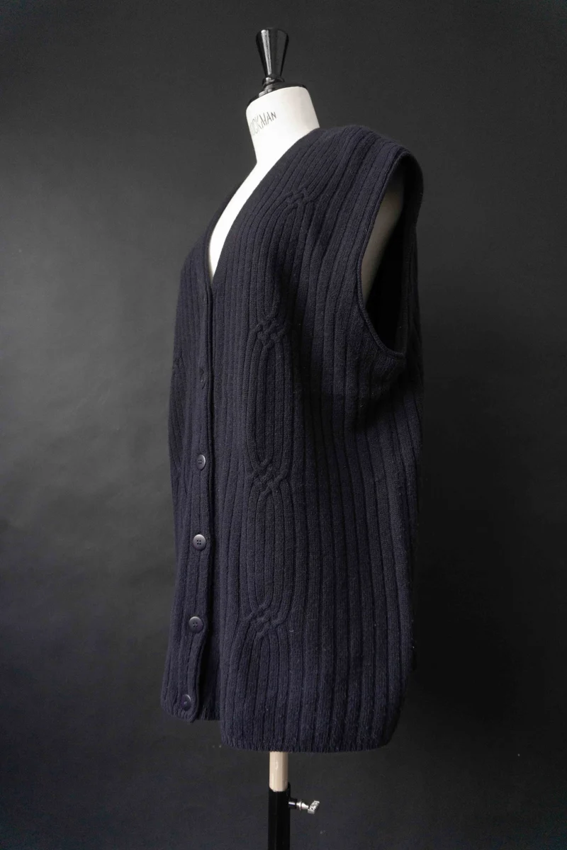 Vintage 80s Strickweste, Navy, M–L