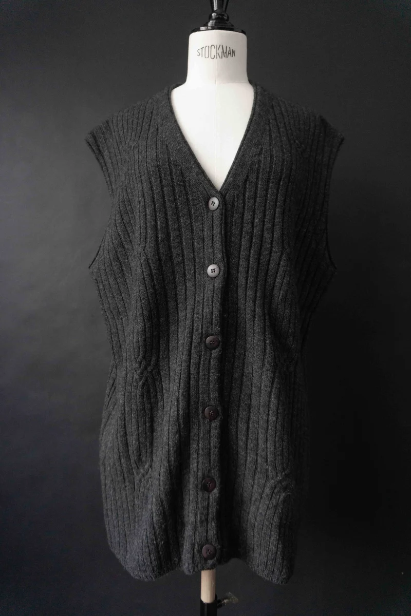 Vintage 80s Strickweste, Grau, M–L