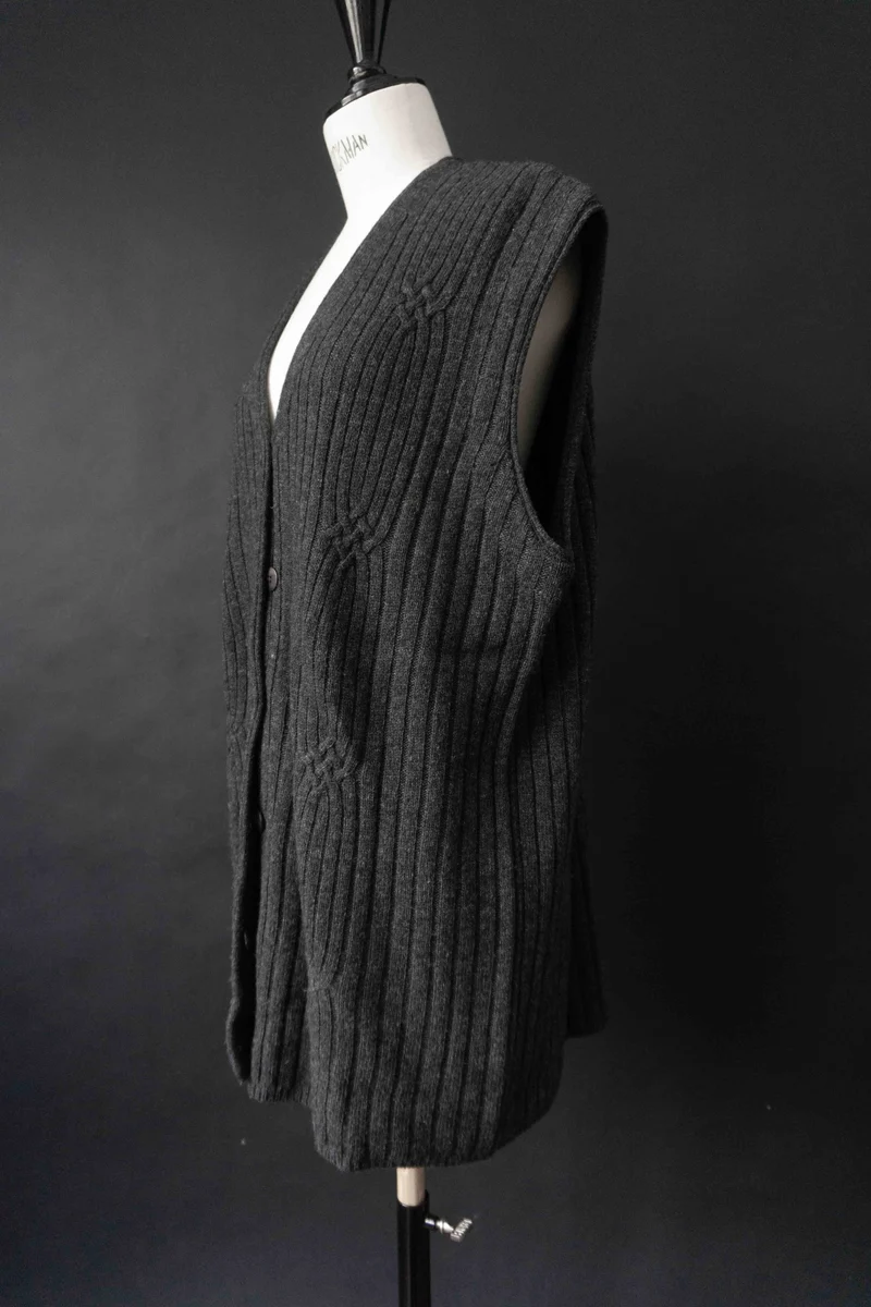 Vintage 80s Strickweste, Grau, M–L