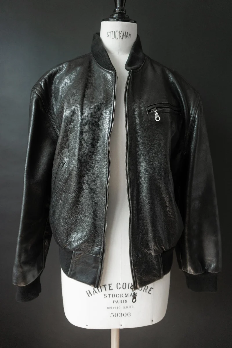 Vintage Leder-Bomberjacke, Minimalistischer Blouson, M–L