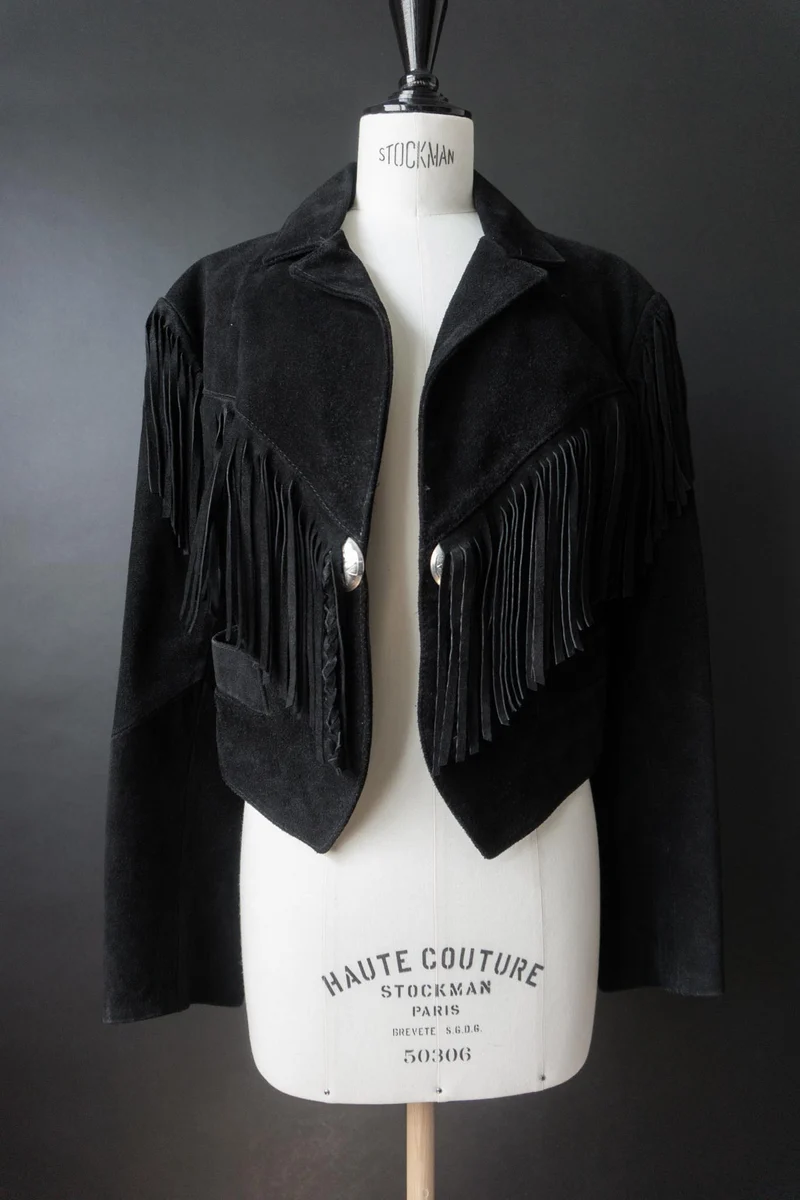Vintage Wildlederjacke mit Fransen | Western trifft Gothic, S–M