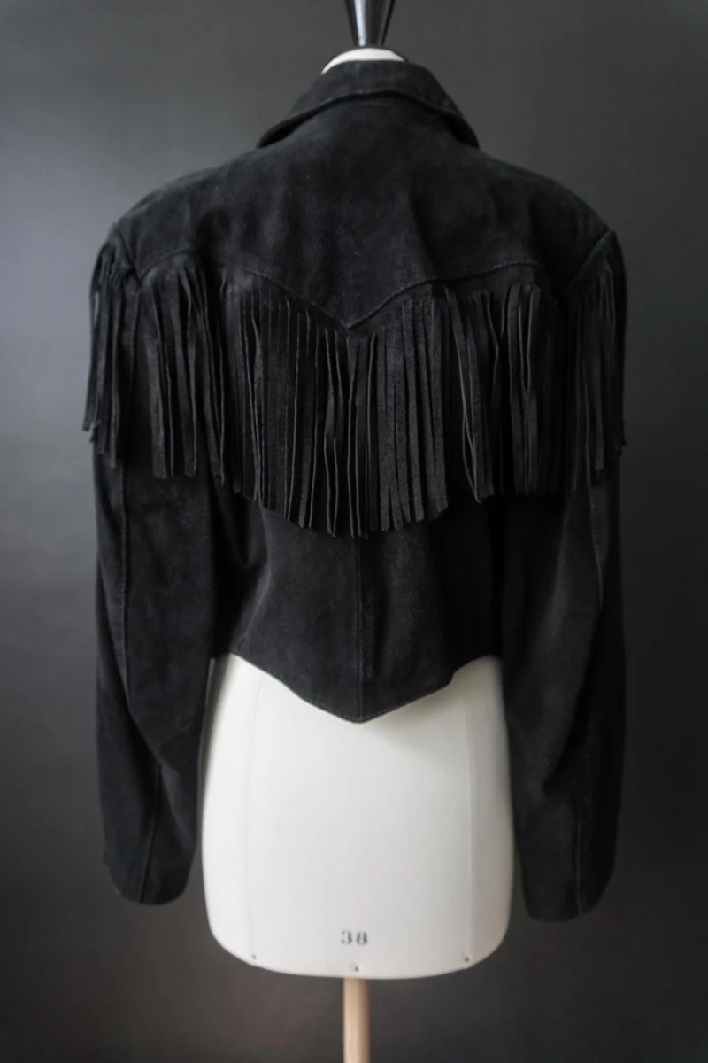 Vintage Wildlederjacke mit Fransen | Western trifft Gothic, S–M