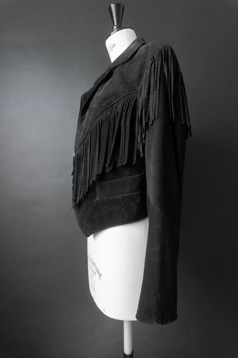 Vintage Wildlederjacke mit Fransen | Western trifft Gothic, S–M