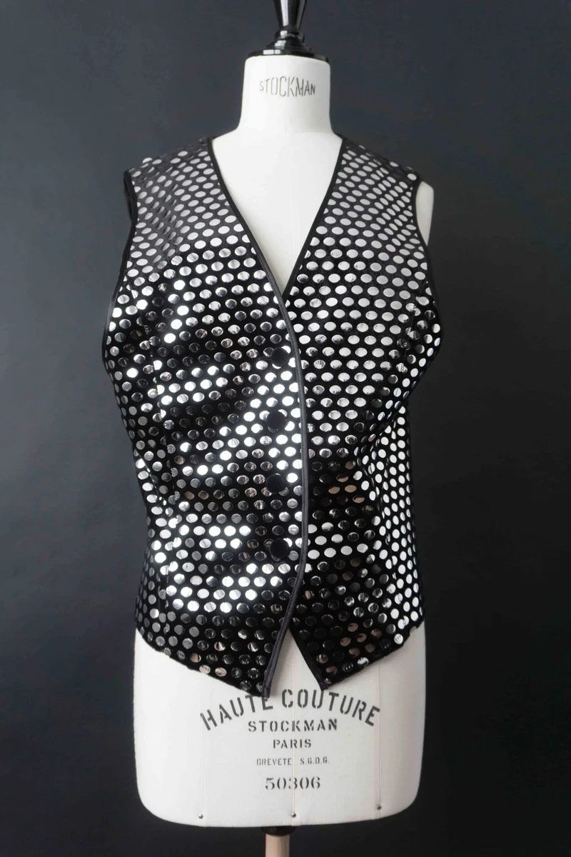 Vintage 80s Statement Weste, Spiegelplättchen, M–L