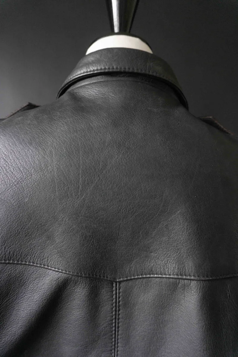 Vintage Lederjacke Schwarz Military Style – Cropped Double Breasted Jacket, M